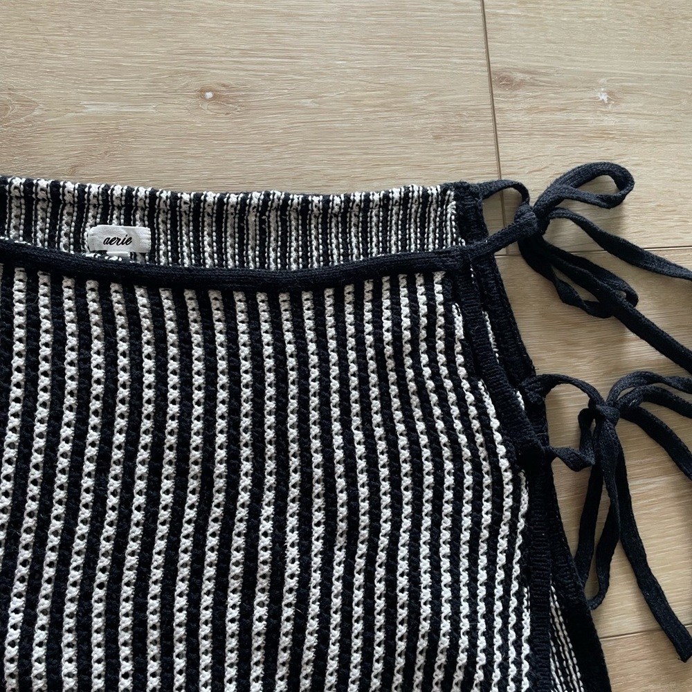 Aerie Monochrome Striped Knit Skirt Side Tie